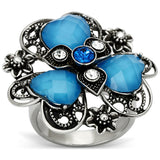 High polished (no plating) Stainless Steel Ring with Synthetic Synthetic Stone in Sea Blue