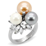 High polished (no plating) Stainless Steel Ring with Synthetic Pearl in Multi Color