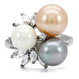 High polished (no plating) Stainless Steel Ring with Synthetic Pearl in Multi Color