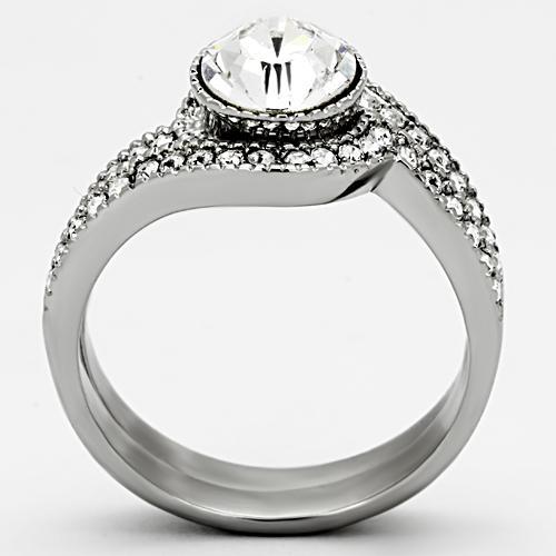 High polished (no plating) Stainless Steel Ring with Top Grade Crystal  in Clear