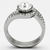 High polished (no plating) Stainless Steel Ring with Top Grade Crystal  in Clear