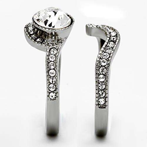 High polished (no plating) Stainless Steel Ring with Top Grade Crystal  in Clear