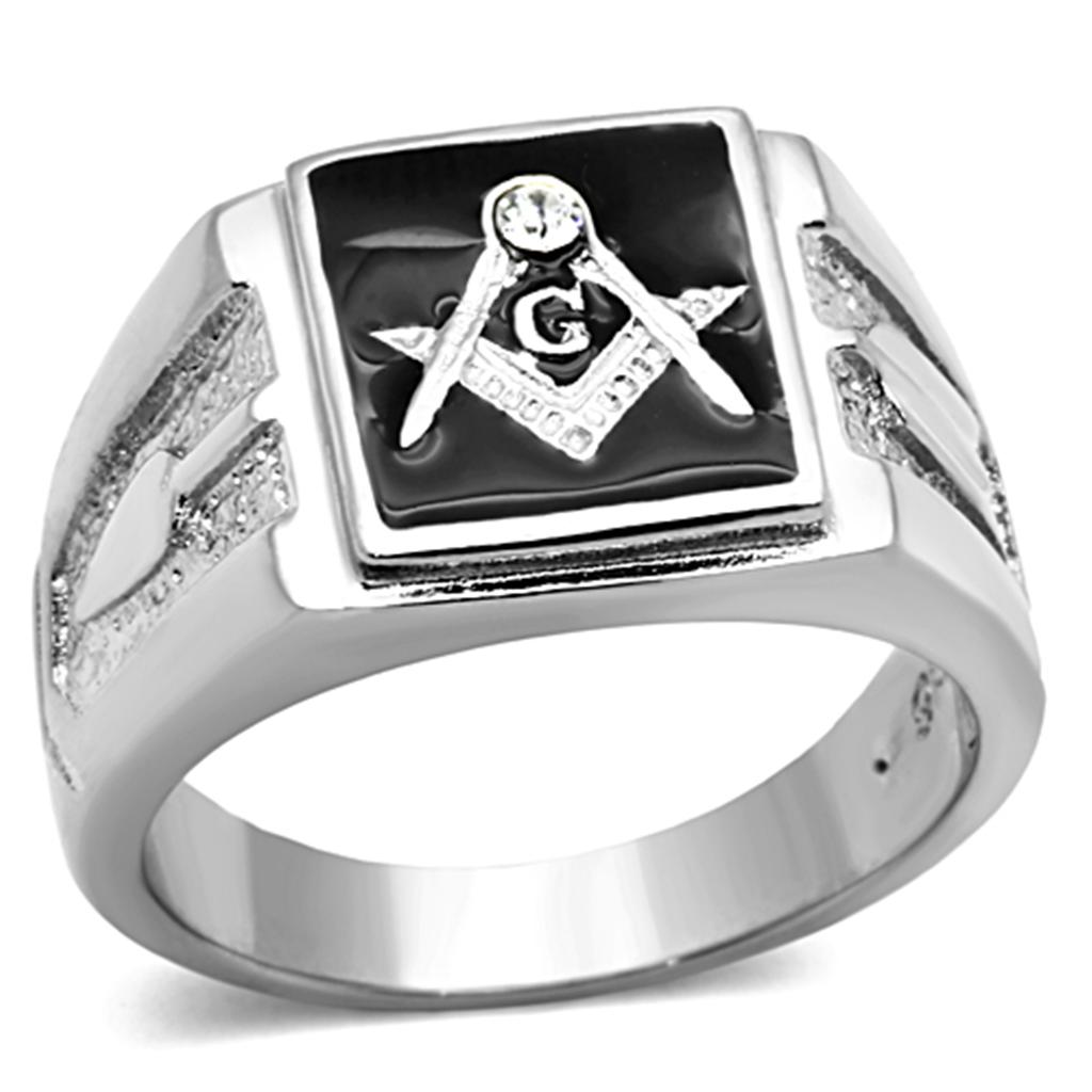 High polished (no plating) Stainless Steel Ring with Top Grade Crystal  in Clear