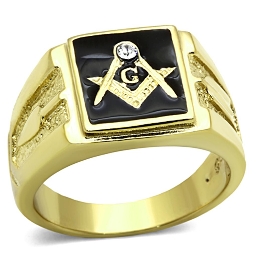 IP Gold(Ion Plating) Stainless Steel Ring with Top Grade Crystal  in Clear