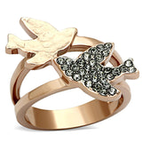 Two-Tone IP Rose Gold Stainless Steel Ring with Top Grade Crystal  in Black Diamond
