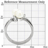High polished (no plating) Stainless Steel Ring with Synthetic Pearl in White