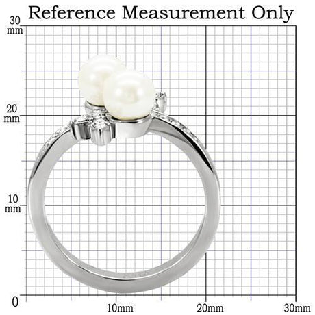 High polished (no plating) Stainless Steel Ring with Synthetic Pearl in White