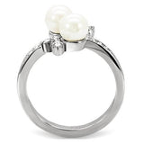 High polished (no plating) Stainless Steel Ring with Synthetic Pearl in White