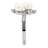 High polished (no plating) Stainless Steel Ring with Synthetic Pearl in White