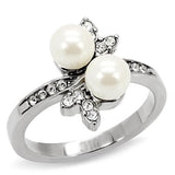 High polished (no plating) Stainless Steel Ring with Synthetic Pearl in White