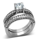 High polished (no plating) Stainless Steel Ring with AAA Grade CZ  in Clear