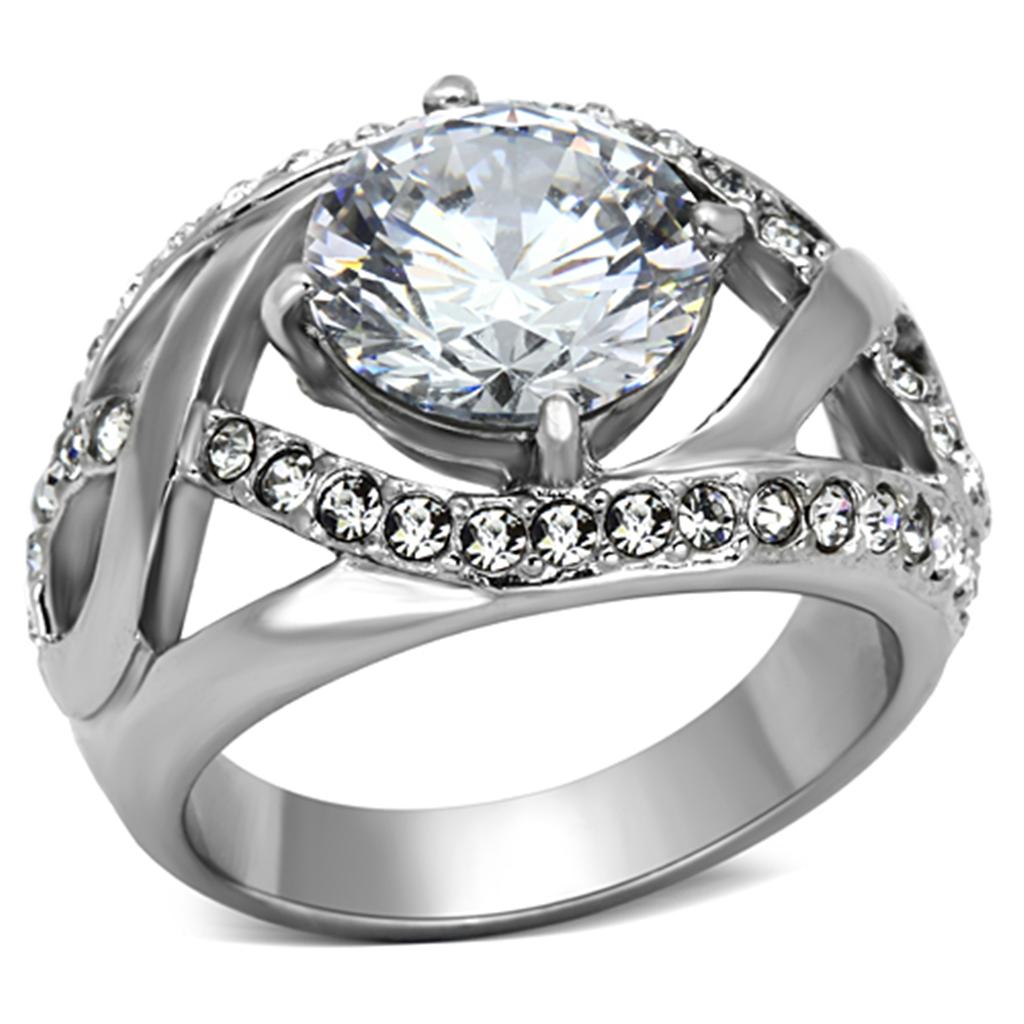 High polished (no plating) Stainless Steel Ring with AAA Grade CZ  in Clear