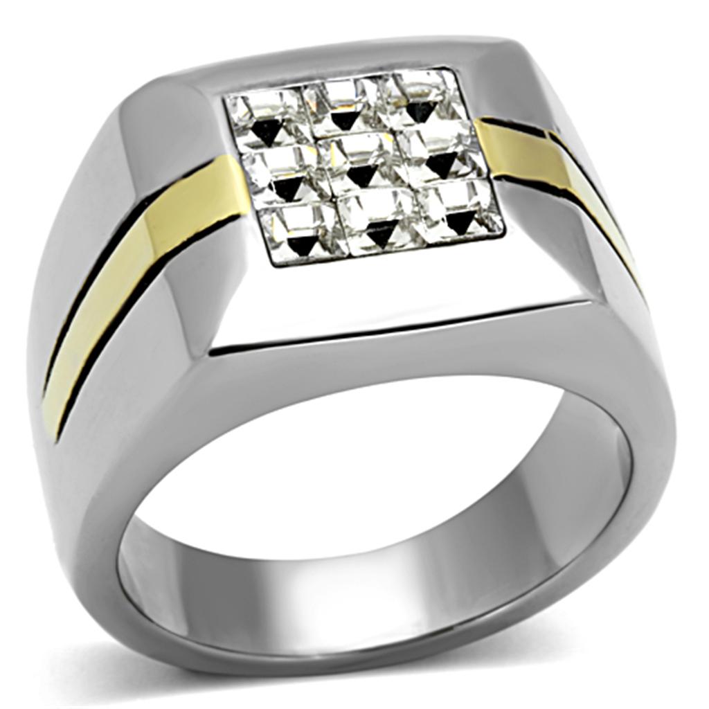 Two-Tone IP Gold (Ion Plating) Stainless Steel Ring with Top Grade Crystal  in Clear