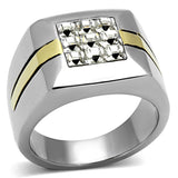 Two-Tone IP Gold (Ion Plating) Stainless Steel Ring with Top Grade Crystal  in Clear