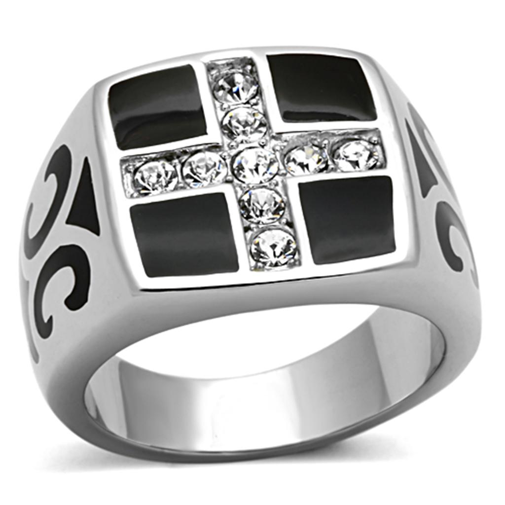 High polished (no plating) Stainless Steel Ring with Top Grade Crystal  in Clear