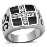 High polished (no plating) Stainless Steel Ring with Top Grade Crystal  in Clear