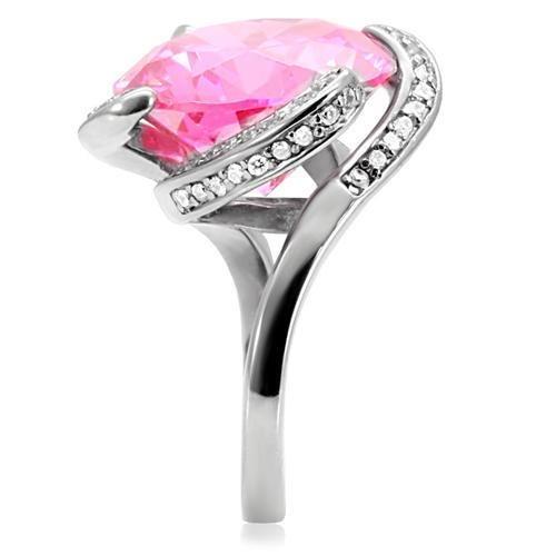 High polished (no plating) Stainless Steel Ring with AAA Grade CZ  in Rose