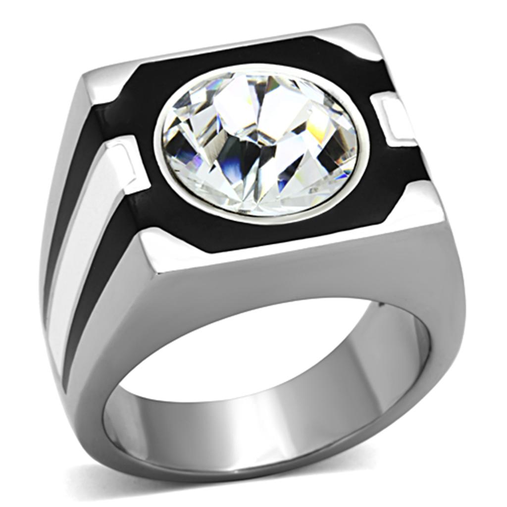 High polished (no plating) Stainless Steel Ring with Top Grade Crystal  in Clear