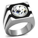 High polished (no plating) Stainless Steel Ring with Top Grade Crystal  in Clear