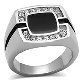 High polished (no plating) Stainless Steel Ring with Top Grade Crystal  in Clear