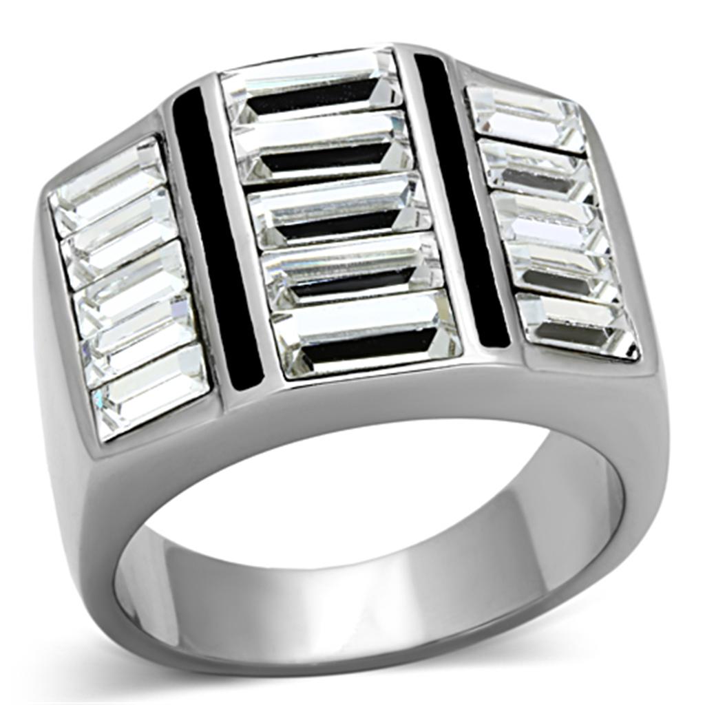 High polished (no plating) Stainless Steel Ring with Top Grade Crystal  in Clear