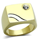 Two-Tone IP Gold (Ion Plating) Stainless Steel Ring with Top Grade Crystal  in Clear
