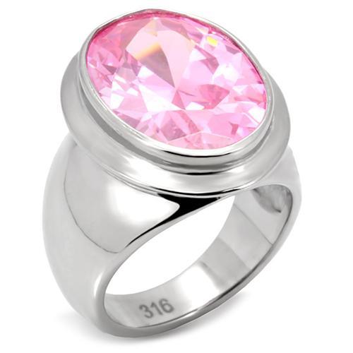 High polished (no plating) Stainless Steel Ring with AAA Grade CZ  in Rose
