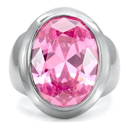 High polished (no plating) Stainless Steel Ring with AAA Grade CZ  in Rose