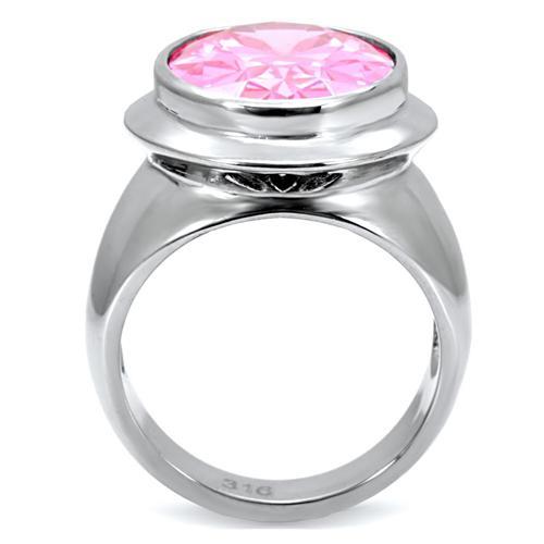 High polished (no plating) Stainless Steel Ring with AAA Grade CZ  in Rose