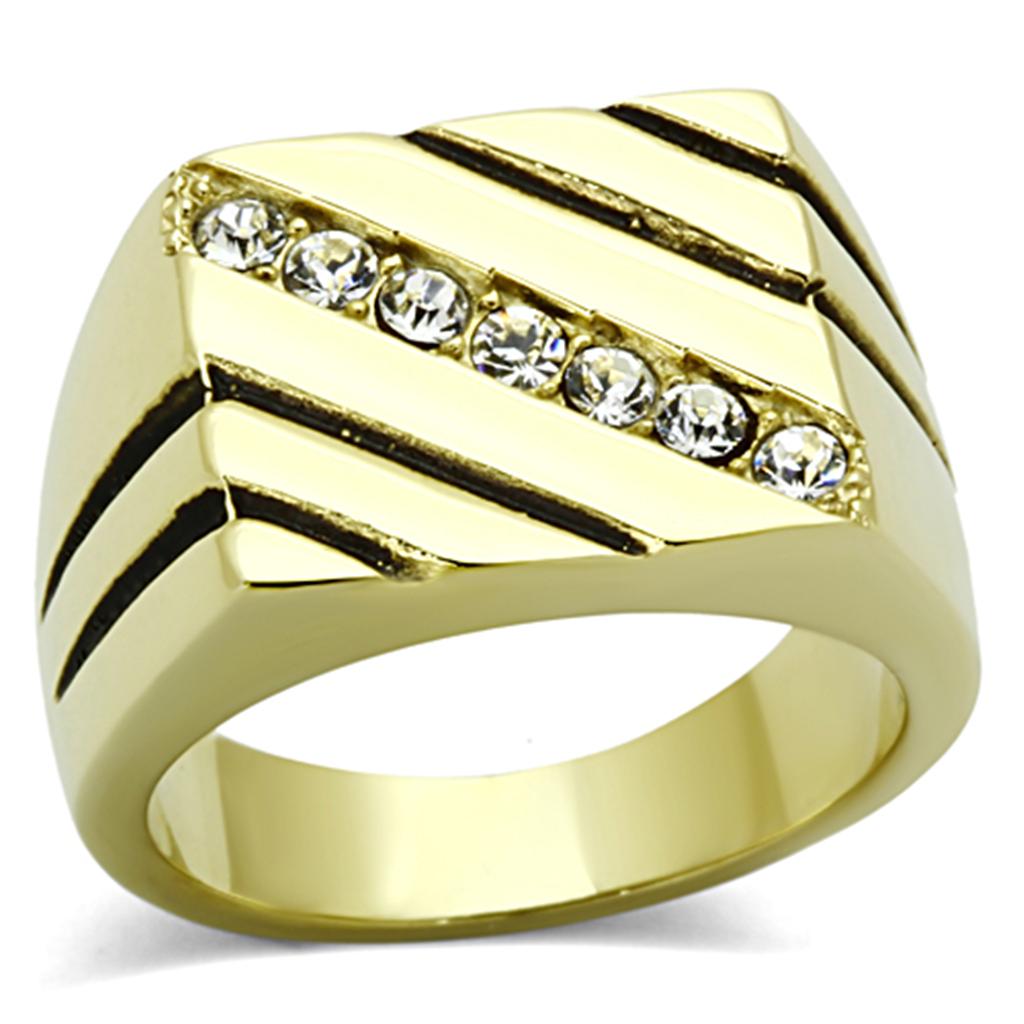IP Gold(Ion Plating) Stainless Steel Ring with Top Grade Crystal  in Clear