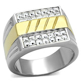 Two-Tone IP Gold (Ion Plating) Stainless Steel Ring with Top Grade Crystal  in Clear