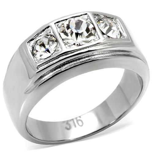 High polished (no plating) Stainless Steel Ring with Top Grade Crystal  in Clear