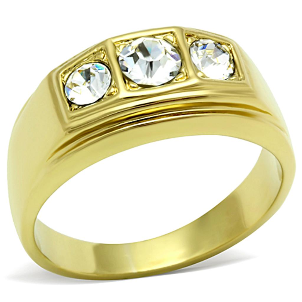 IP Gold(Ion Plating) Stainless Steel Ring with Top Grade Crystal  in Clear