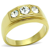 IP Gold(Ion Plating) Stainless Steel Ring with Top Grade Crystal  in Clear