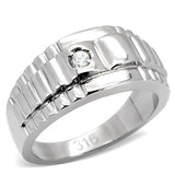 High polished (no plating) Stainless Steel Ring with AAA Grade CZ  in Clear