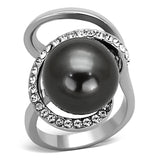 High polished (no plating) Stainless Steel Ring with Synthetic Pearl in Gray