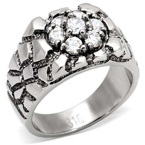 High polished (no plating) Stainless Steel Ring with AAA Grade CZ  in Clear