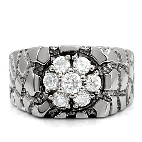 High polished (no plating) Stainless Steel Ring with AAA Grade CZ  in Clear