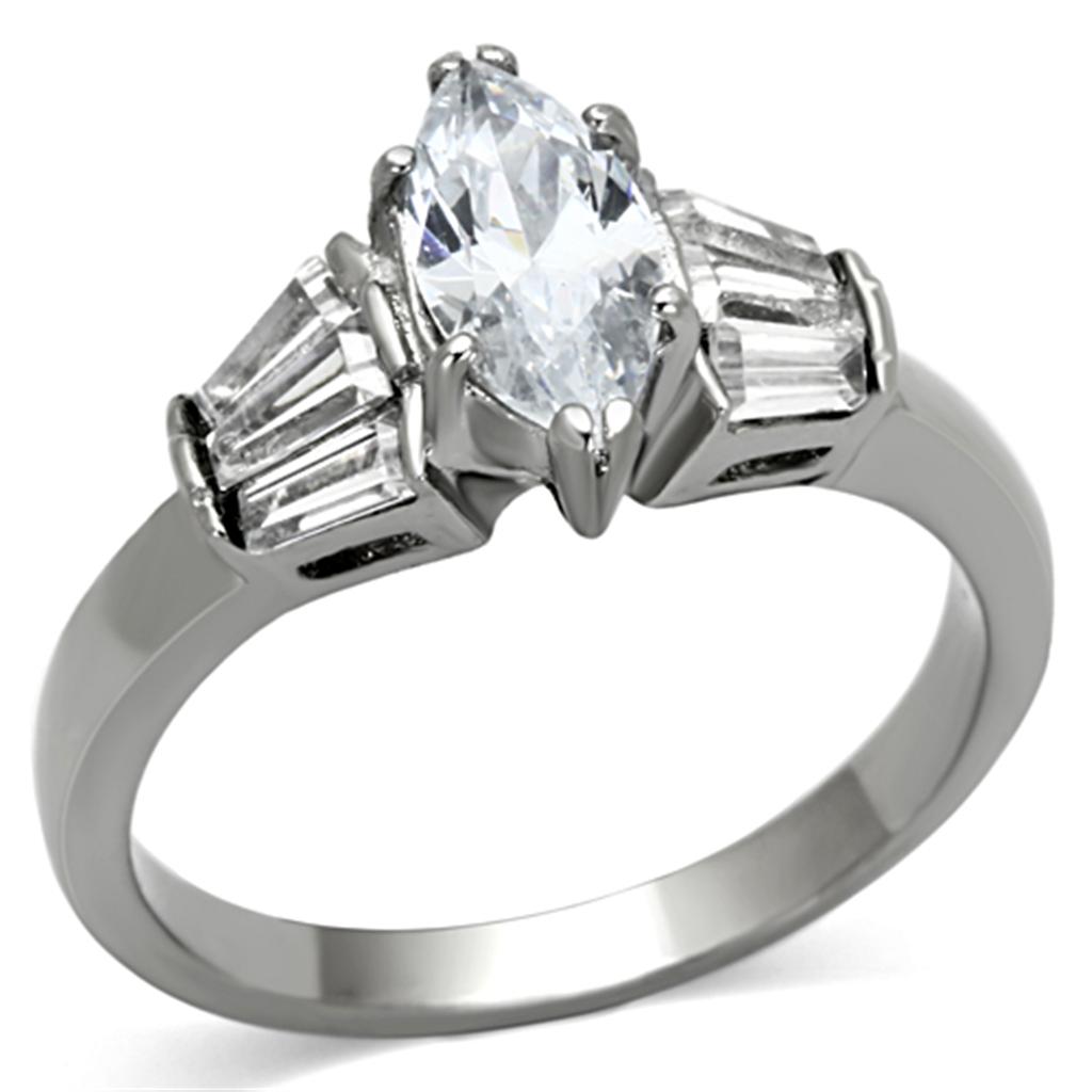High polished (no plating) Stainless Steel Ring with AAA Grade CZ  in Clear