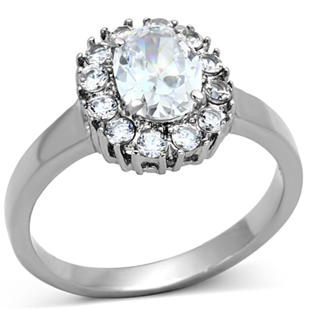 High polished (no plating) Stainless Steel Ring with AAA Grade CZ  in Clear