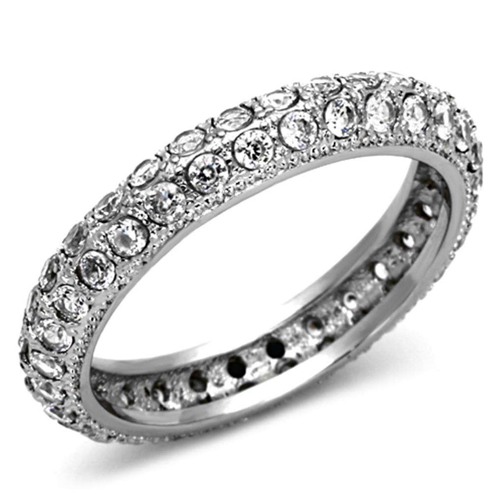 High polished (no plating) Stainless Steel Ring with AAA Grade CZ  in Clear