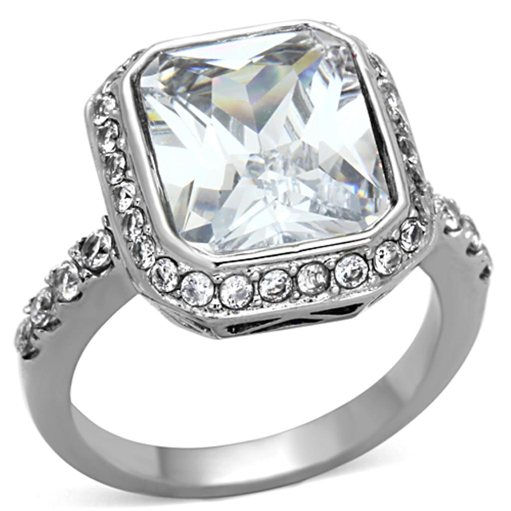 High polished (no plating) Stainless Steel Ring with AAA Grade CZ  in Clear