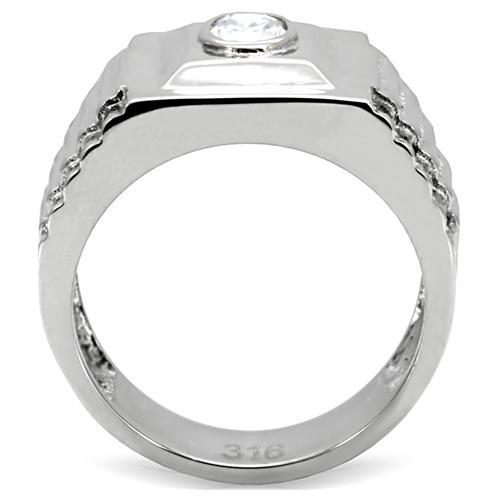 High polished (no plating) Stainless Steel Ring with AAA Grade CZ  in Clear