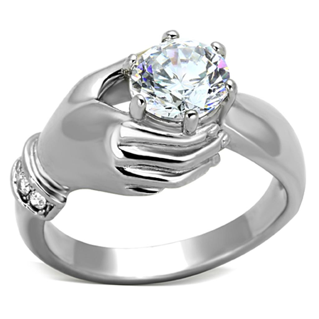 High polished (no plating) Stainless Steel Ring with AAA Grade CZ  in Clear