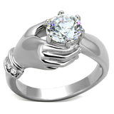 High polished (no plating) Stainless Steel Ring with AAA Grade CZ  in Clear