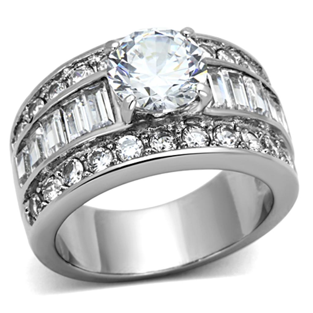 High polished (no plating) Stainless Steel Ring with AAA Grade CZ  in Clear