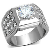 High polished (no plating) Stainless Steel Ring with AAA Grade CZ  in Clear
