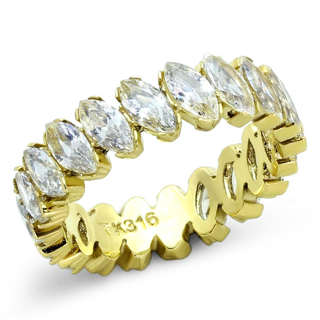 IP Gold(Ion Plating) Stainless Steel Ring with AAA Grade CZ  in Clear