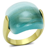 IP Gold(Ion Plating) Stainless Steel Ring with Synthetic Cat Eye in Sea Blue