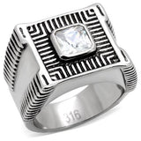 High polished (no plating) Stainless Steel Ring with AAA Grade CZ  in Clear